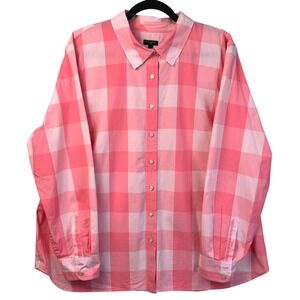 Talbots Shirt Woman 2X Pink‎ and White Plaid Long Sleeve Button Down